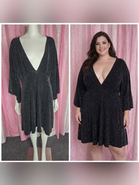 Boohoo Black Silver Shimmer Clubwear Cocktail Dress Size 18 Plus